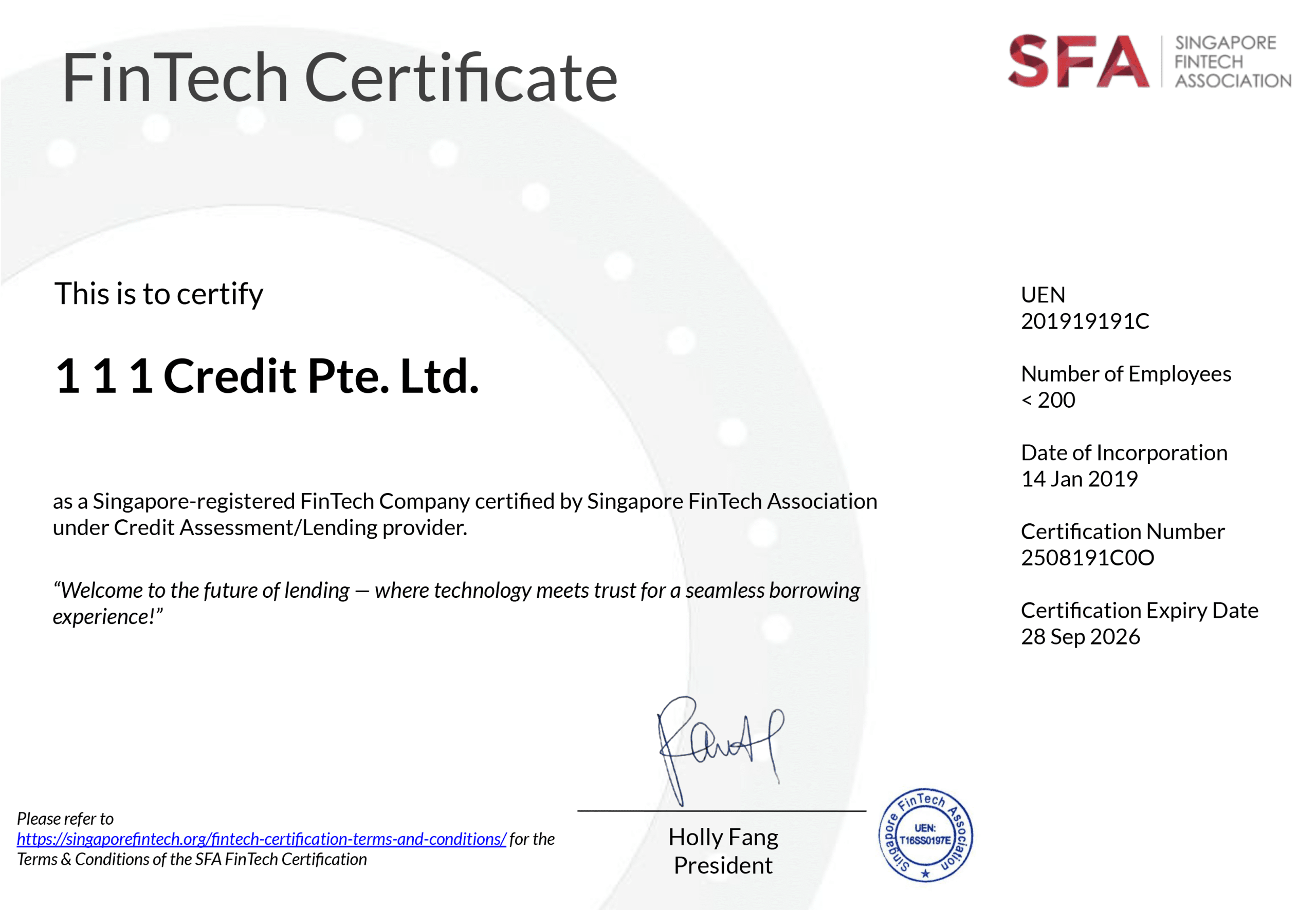 Singapore FinTech Association Certification